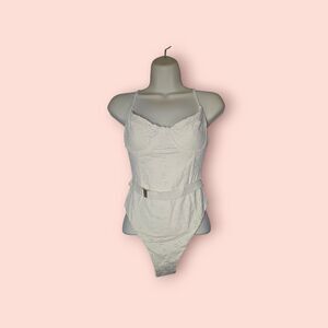 Onia x Weworewhat Danielle Belted One Piece Swimsuit Eyelet Snow White Luxury M
